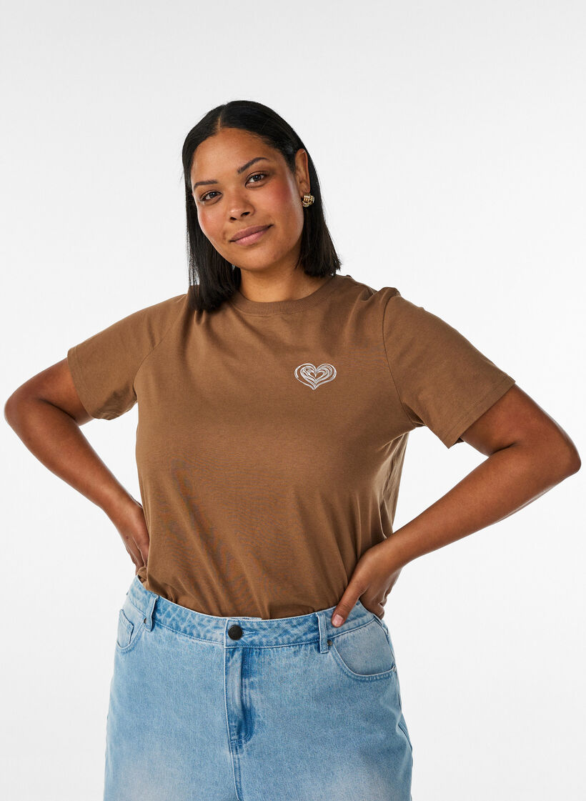 Cotton T-shirt with print, Brown, Model image number 0