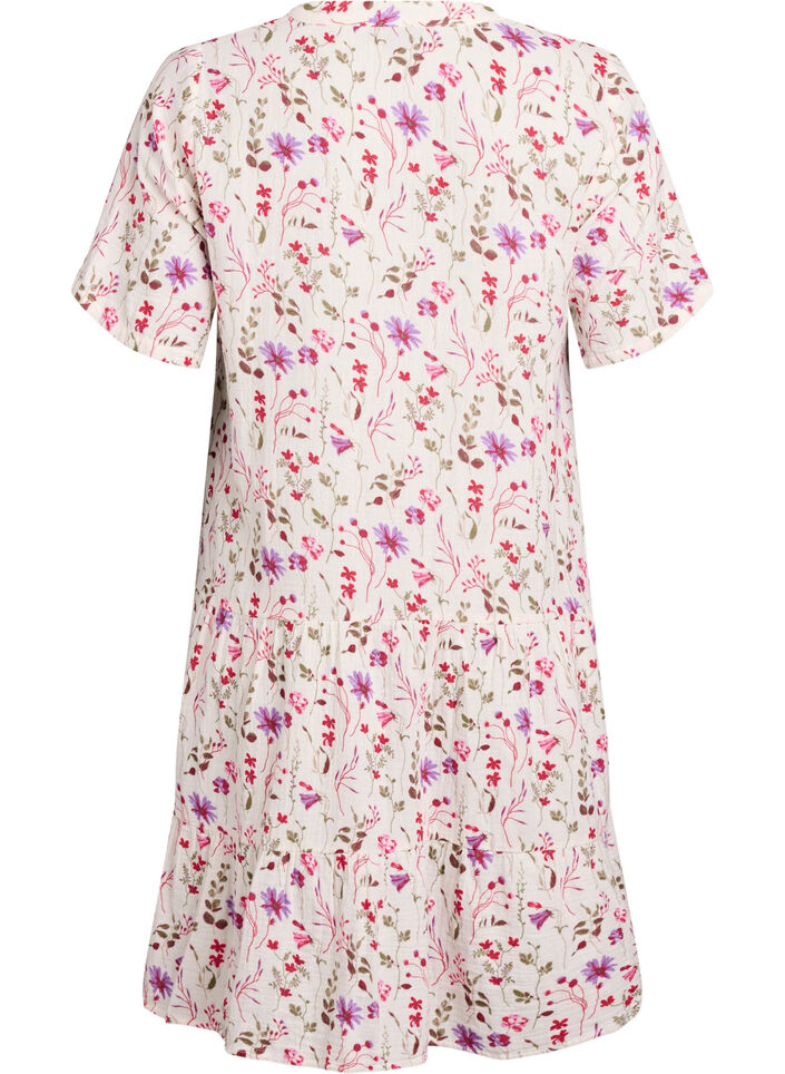 Short A-line dress in cotton muslin, Beige, Packshot image number 1