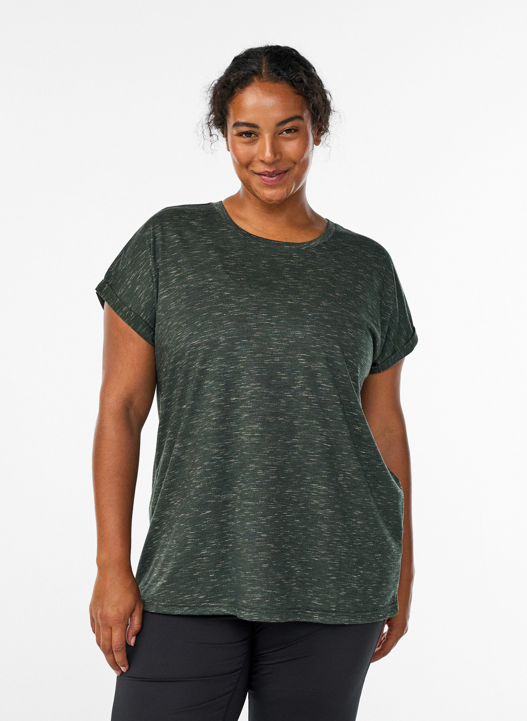 Loose workout t-shirt with short sleeves, Green, Model