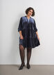 Short velour dress with a ruffle collar and long sleeves, Blue, Model image number 1
