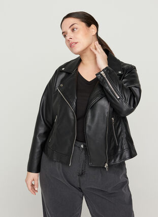 Short jacket in faux leather, Black, Model image number 0