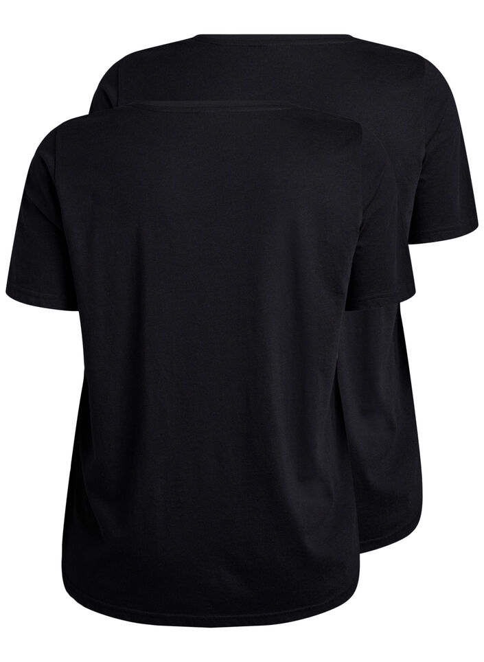 2-pack t-shirts with v-neck, Black, Packshot image number 1