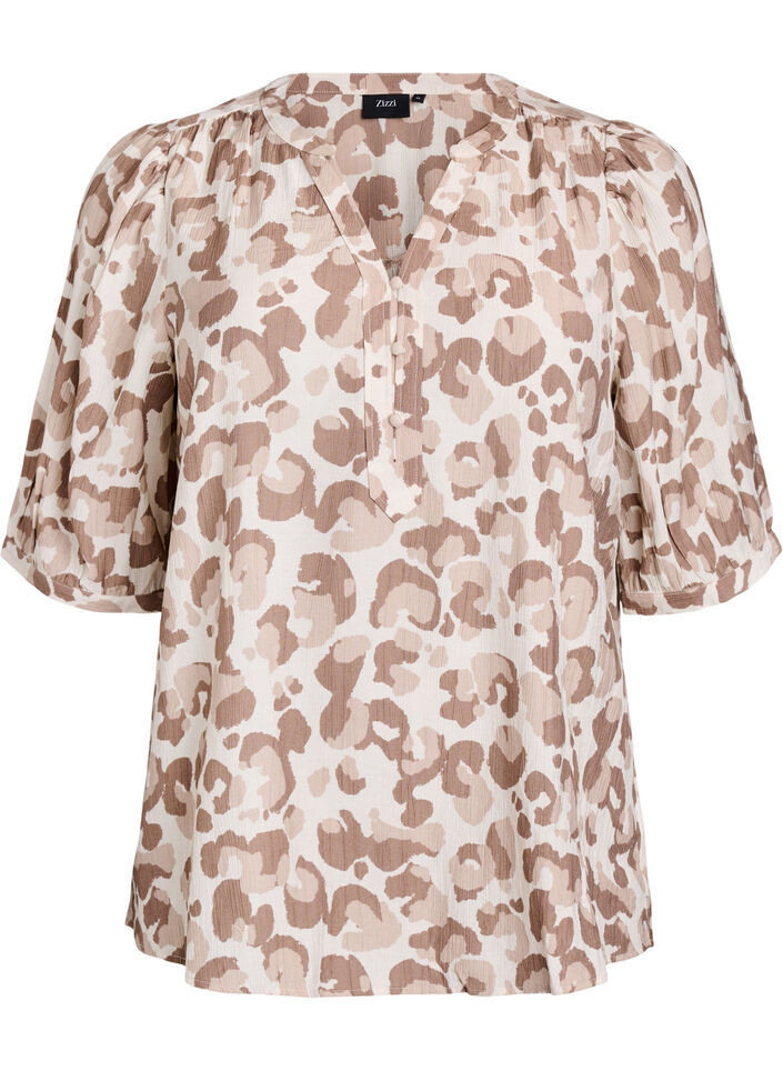 Leopard print blouse with 1/2 sleeves, White, Packshot image number 0