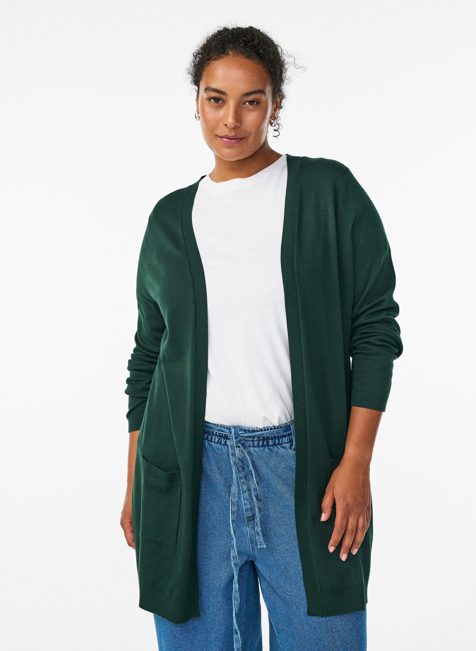 Zizzifashion Long knitted cardigan in a viscose blend, Green, Model image number 0