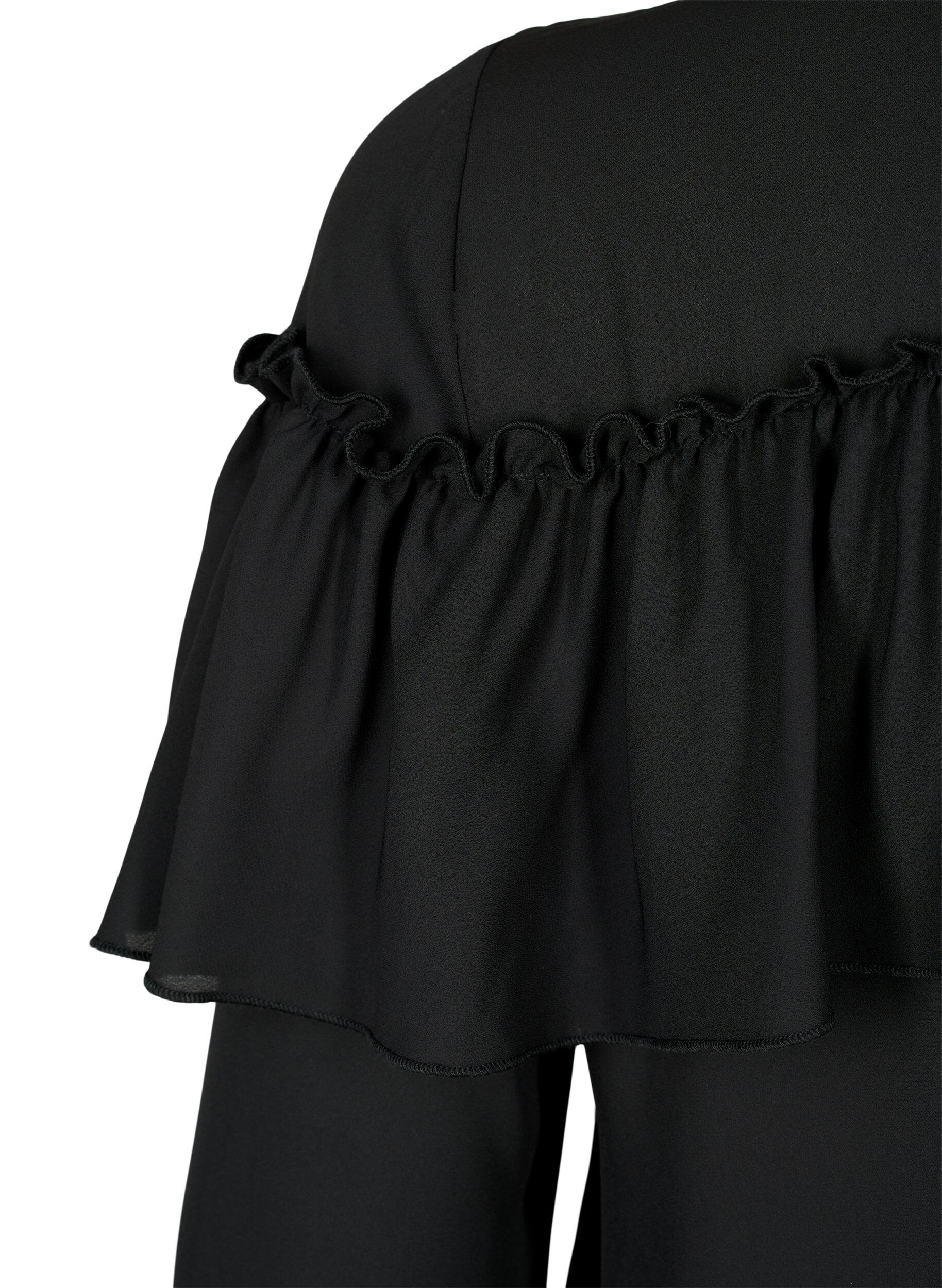 Zizzifashion Ruffle shirt blouse with pearl buttons, Black, Packshot image number 4
