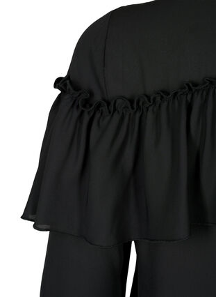 Ruffle shirt blouse with pearl buttons, Black, Packshot image number 4