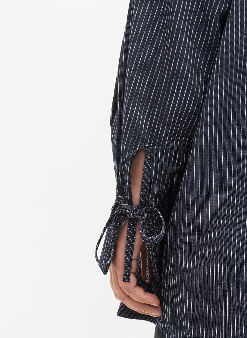 Shirt with tie detail on the sleeve, Navy Stripe, Model image number 2