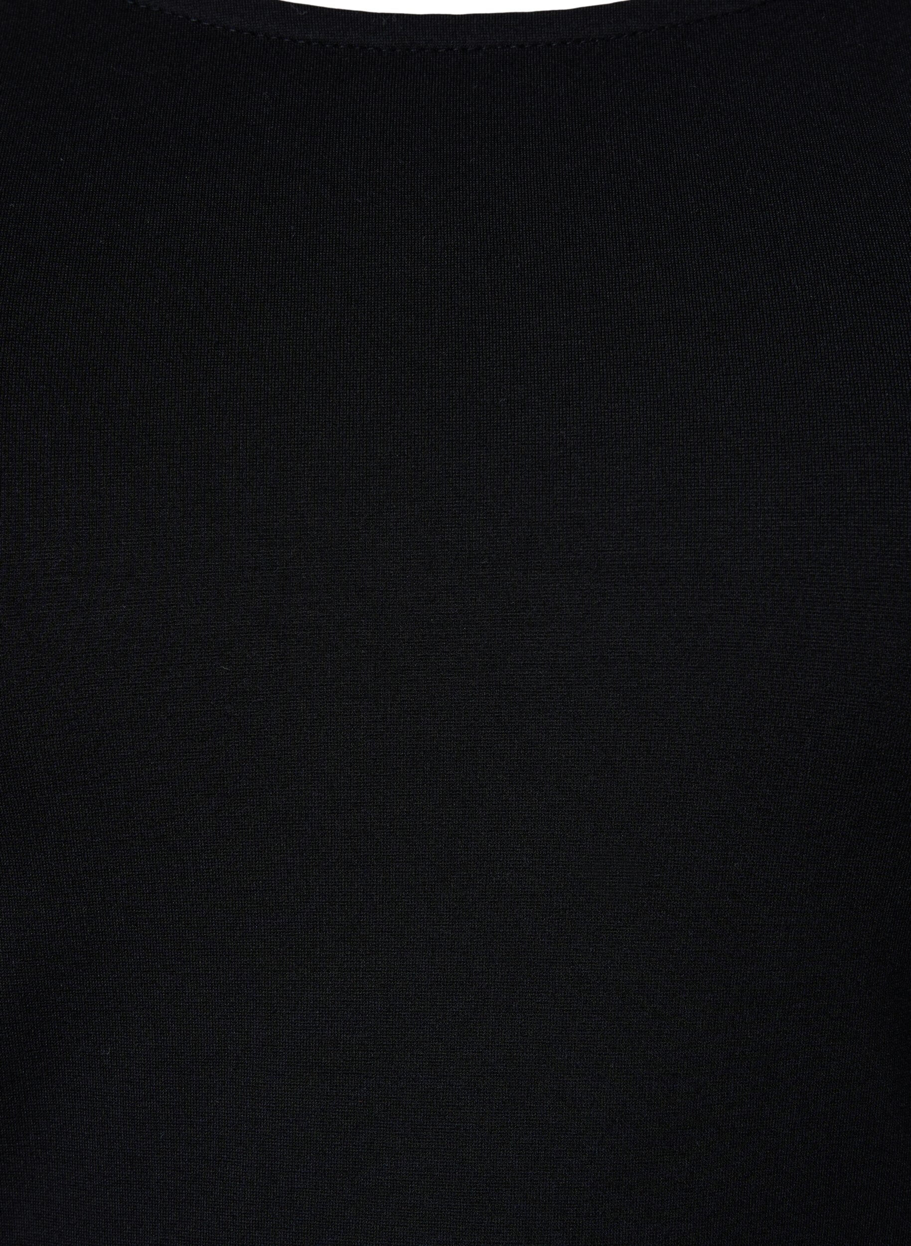 Zizzifashion Monochrome dress with 3/4 sleeves and slit, Black, Packshot image number 2