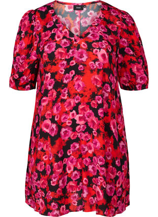 Viscose tunic with floral print, RED FLOWER AOP, Packshot image number 0