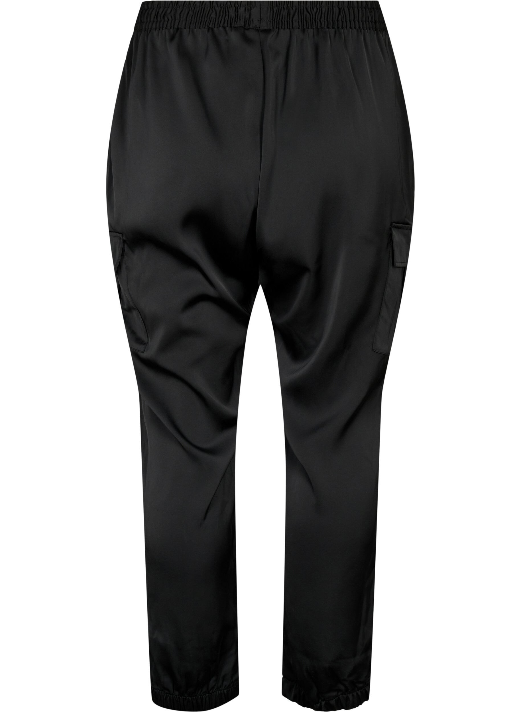 Zizzifashion Satin Cargo Pants, Black, Packshot image number 1