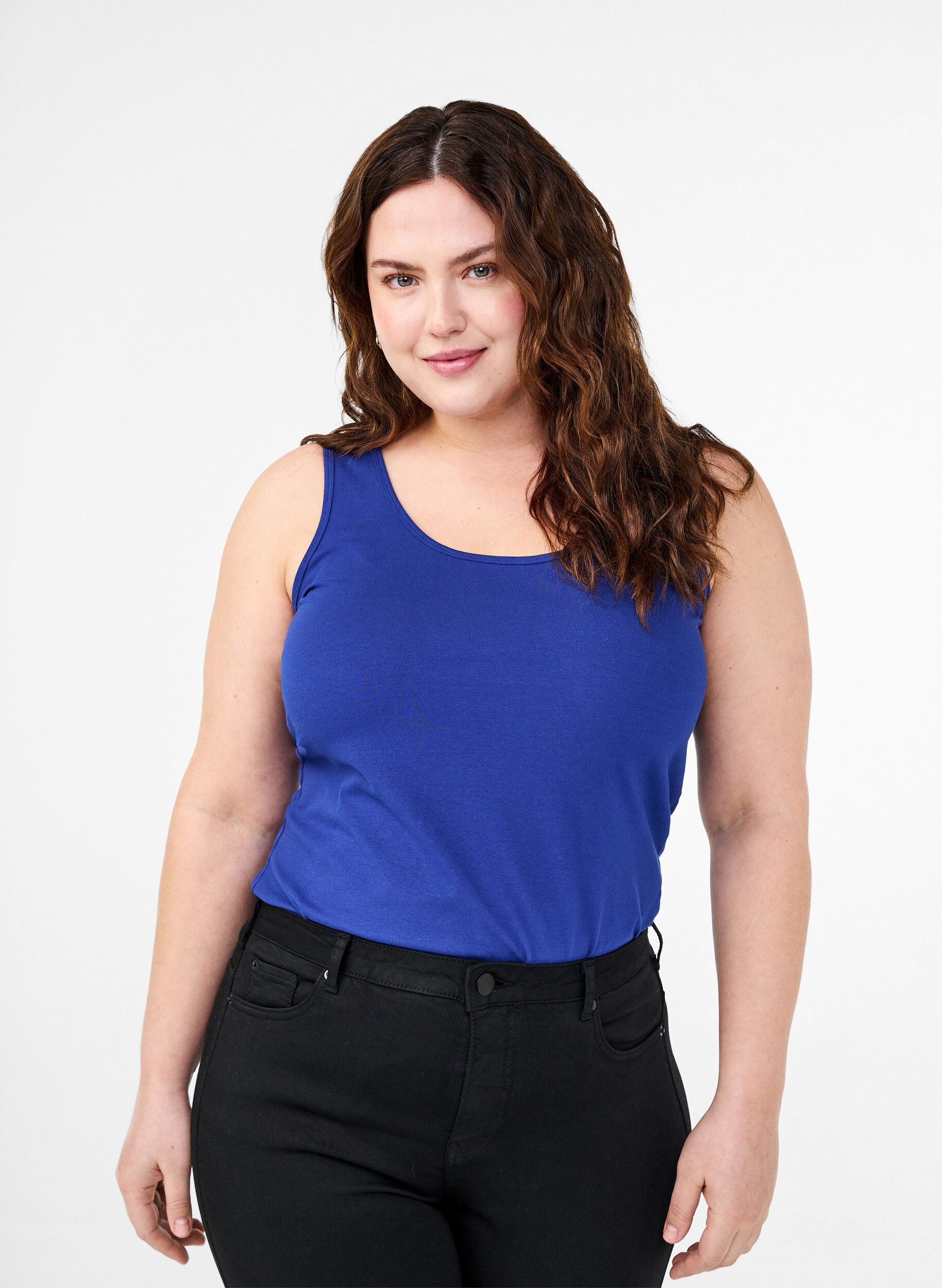 Zizzifashion Solid color basic top in cotton, Blue, Model image number 0