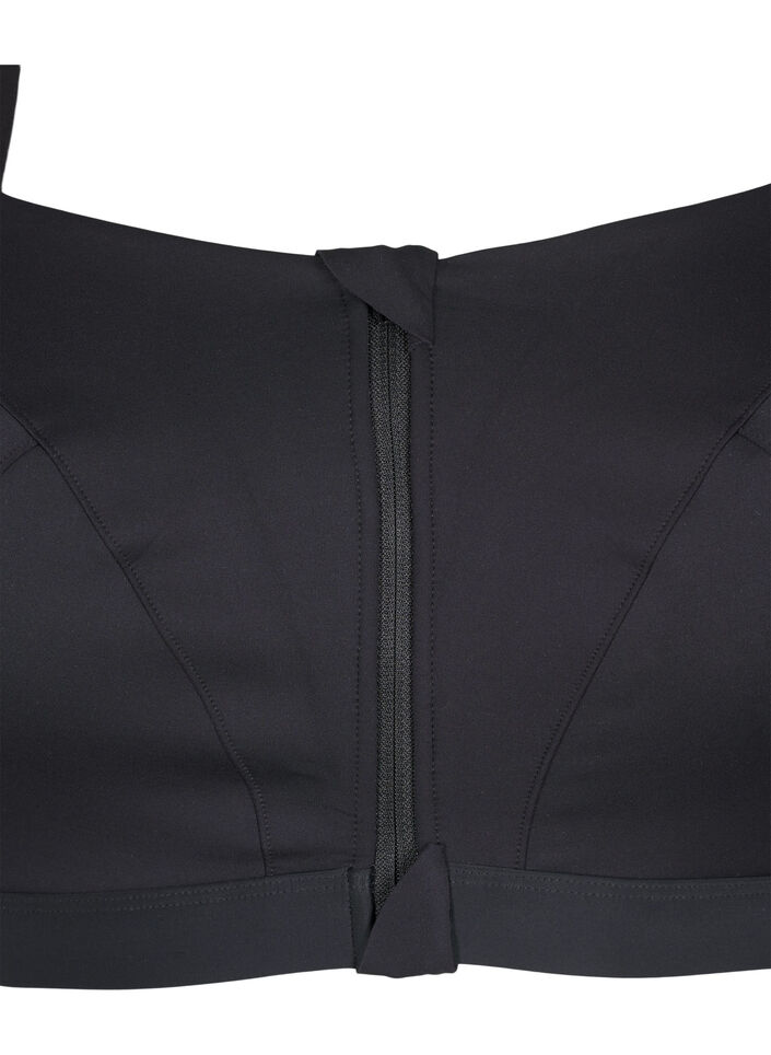 Sports bra with front closure and high support, Black, Packshot image number 2