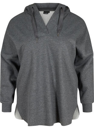 Sweatshirt with hood and slits, Dark Grey Melange, Packshot image number 0