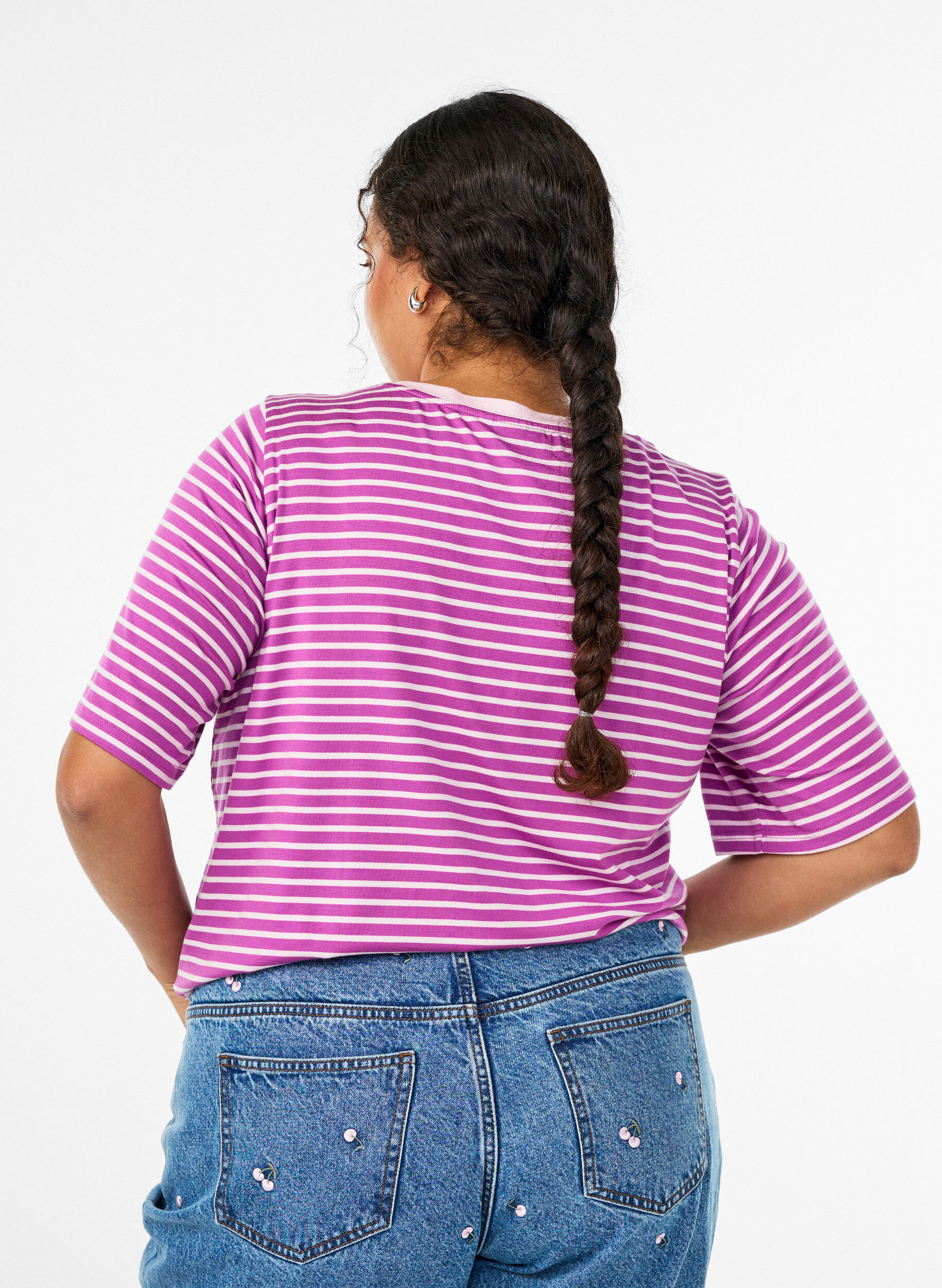 Zizzifashion T-shirt with TENCEL&trade; Lyocell and stripes, Purple, Model image number 2