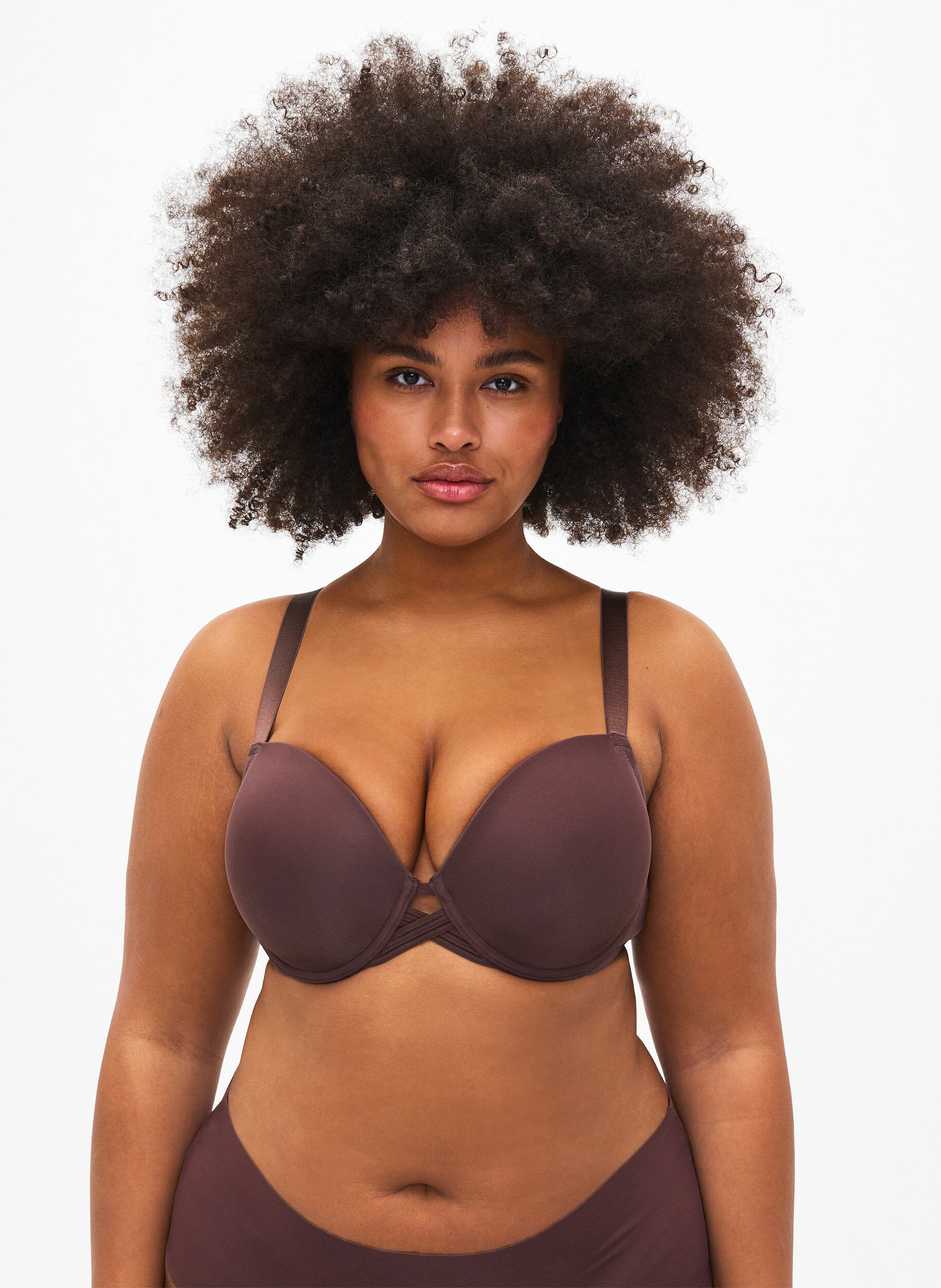 Zizzifashion Moulded bra with cross detail, Brown, Model image number 0