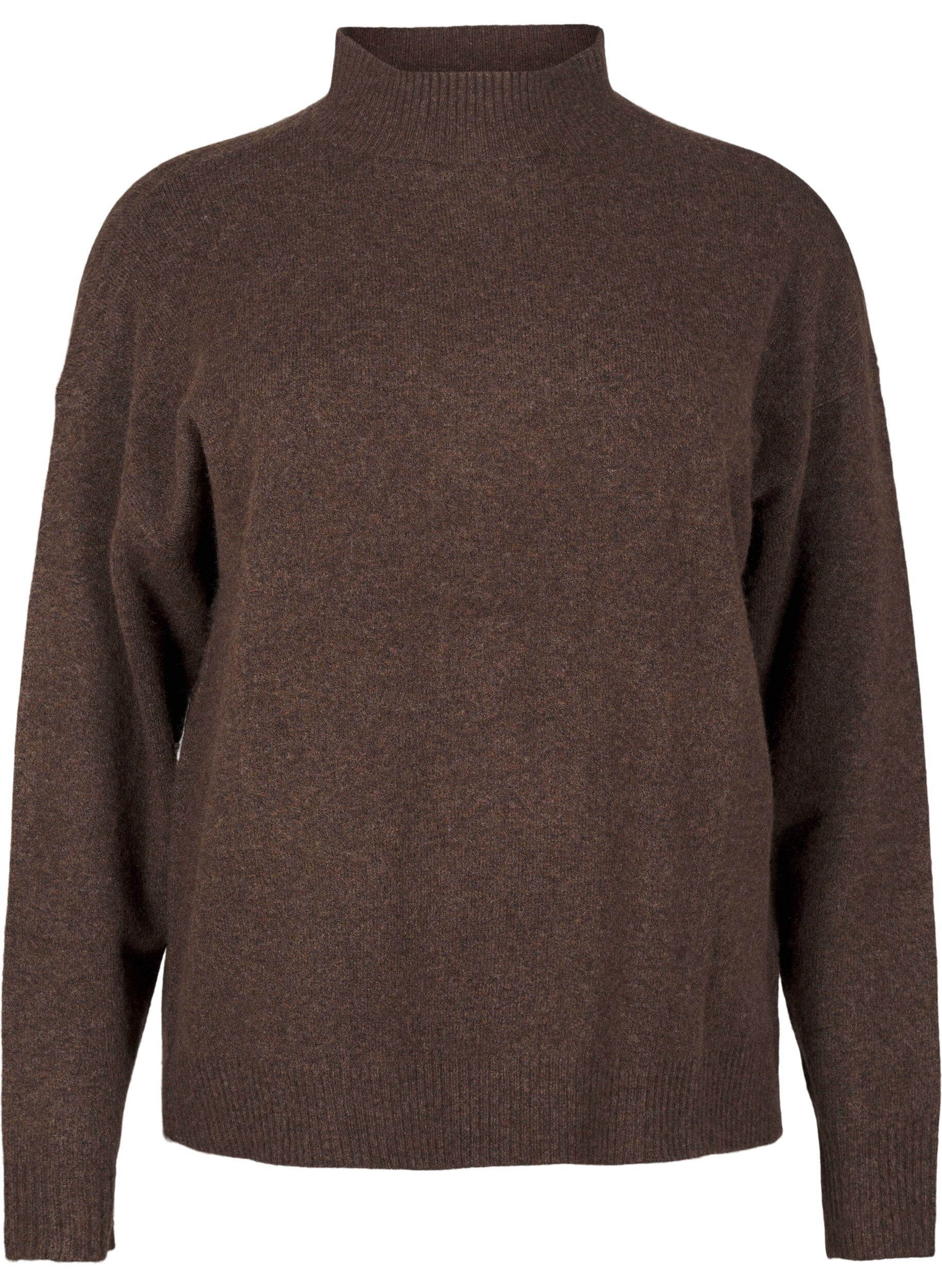 Zizzifashion Knitted wool blouse with high neck, Rain Drum Mel., Packshot image number 0