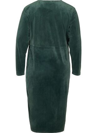 Long-sleeved velour midi dress, Darkest Spruce, Packshot image number 1