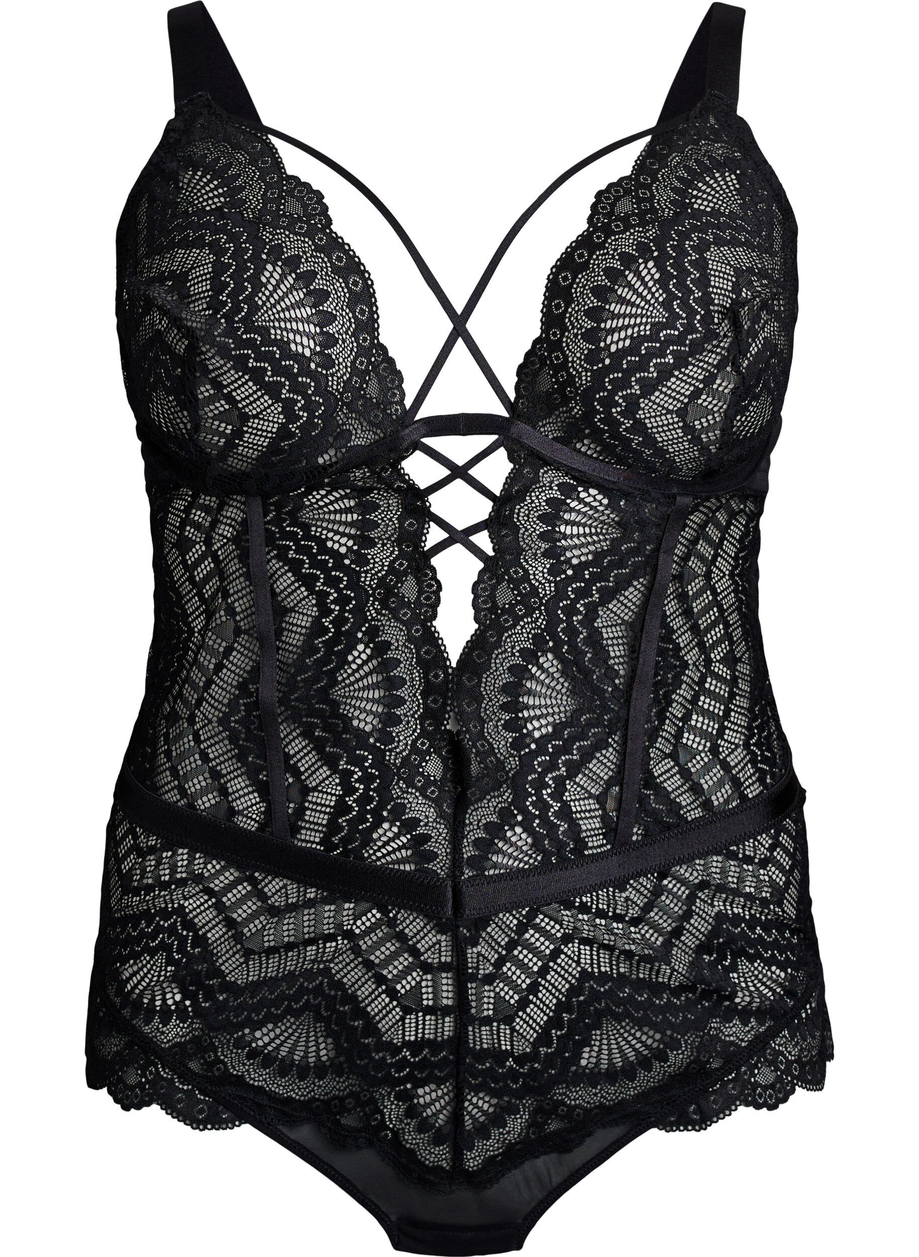 ZizzifashionLace bodystocking with lace details, Black, Packshot image number 0