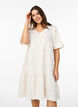 Knee-length jacquard dress with short sleeves, Whisper White, Model image number 0