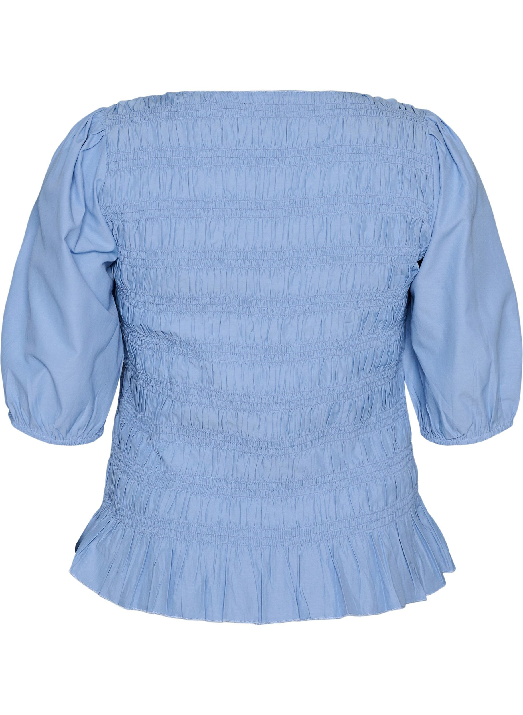 Zizzifashion Smock blouse with a ruffle hem and boat neck, Blue, Packshot image number 1