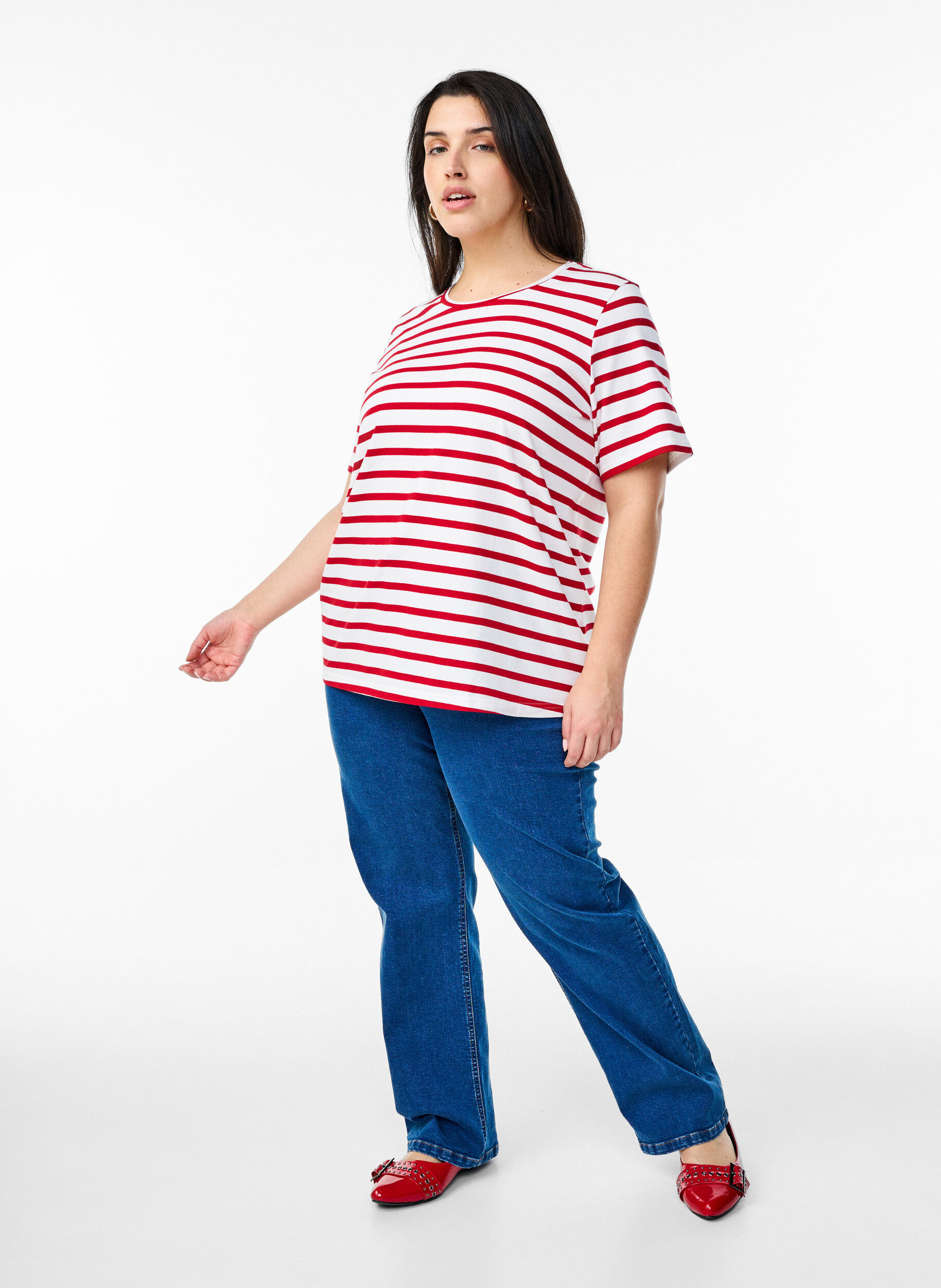 Zizzifashion Striped T-shirt in organic cotton, Red, Model image number 1