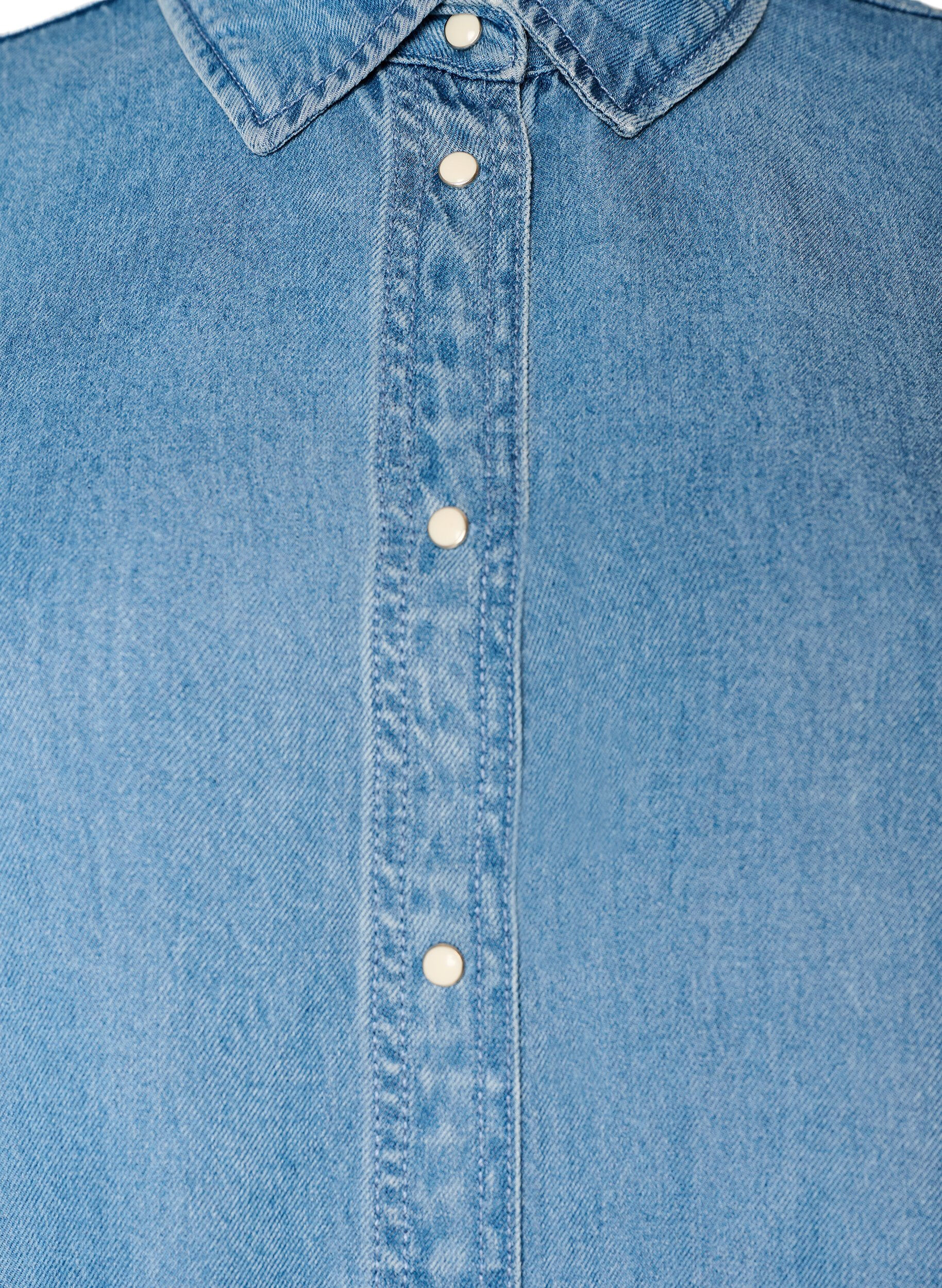 Zizzifashion Denim dress in lyocell with buttons and short sleeves, Light Blue, Packshot image number 2