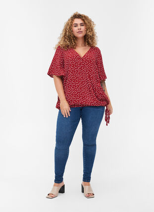 Wrap blouse in viscose , Red w. White Dot, Model image number 2