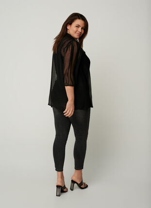Transparent shirt with 3/4 length puff sleeves, Black, Model image number 1