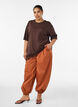 T-shirt with asymmetric lace hem, Brown, Model image number 1