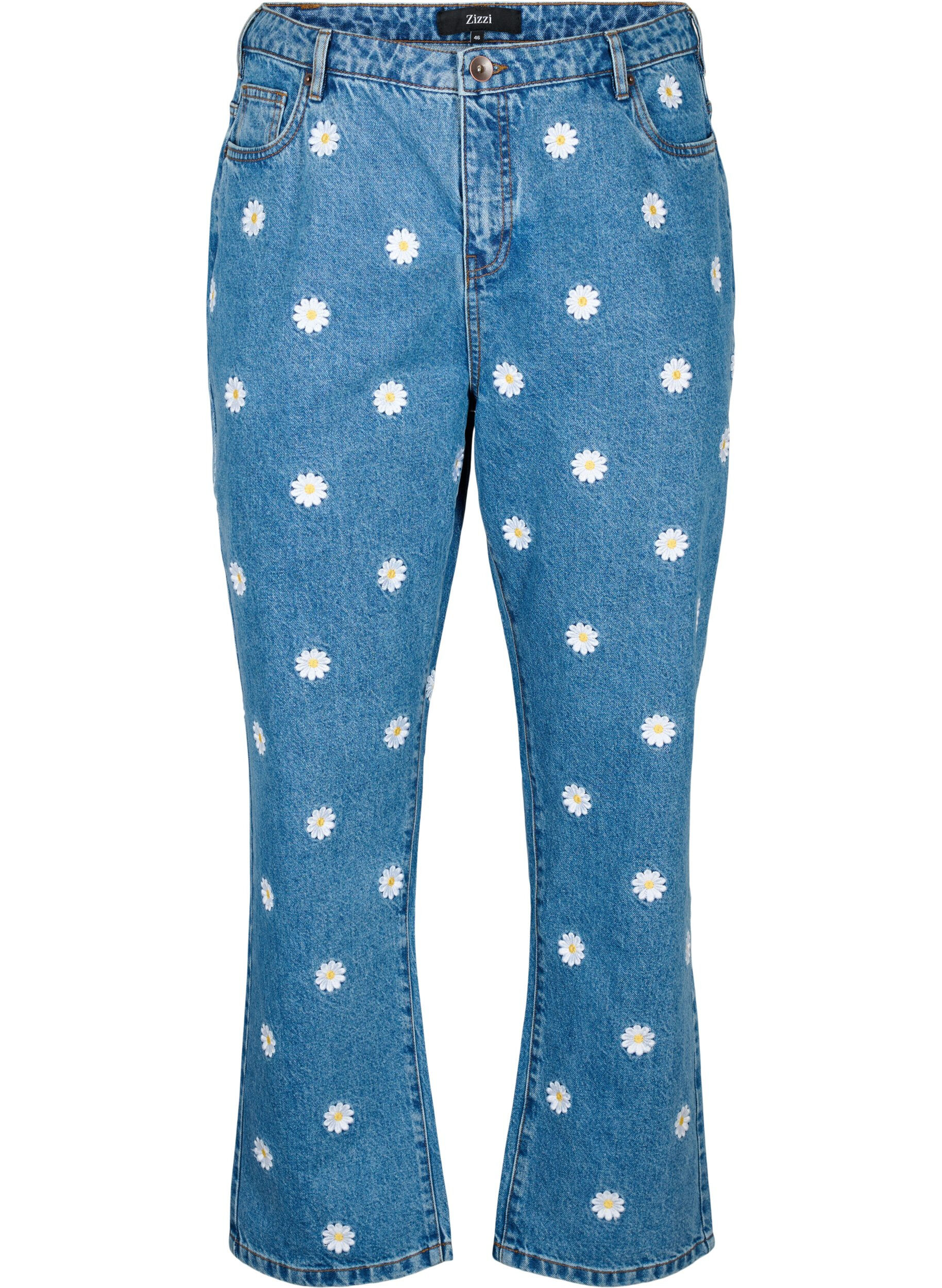 Zizzifashion High waist Gemma jeans with daisies, Light Blue, Packshot image number 0