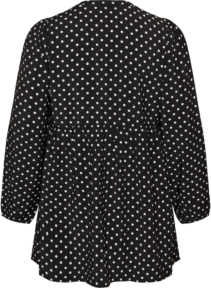 Polka dot tunic with empire line and A-line shape, Black, Packshot image number 1