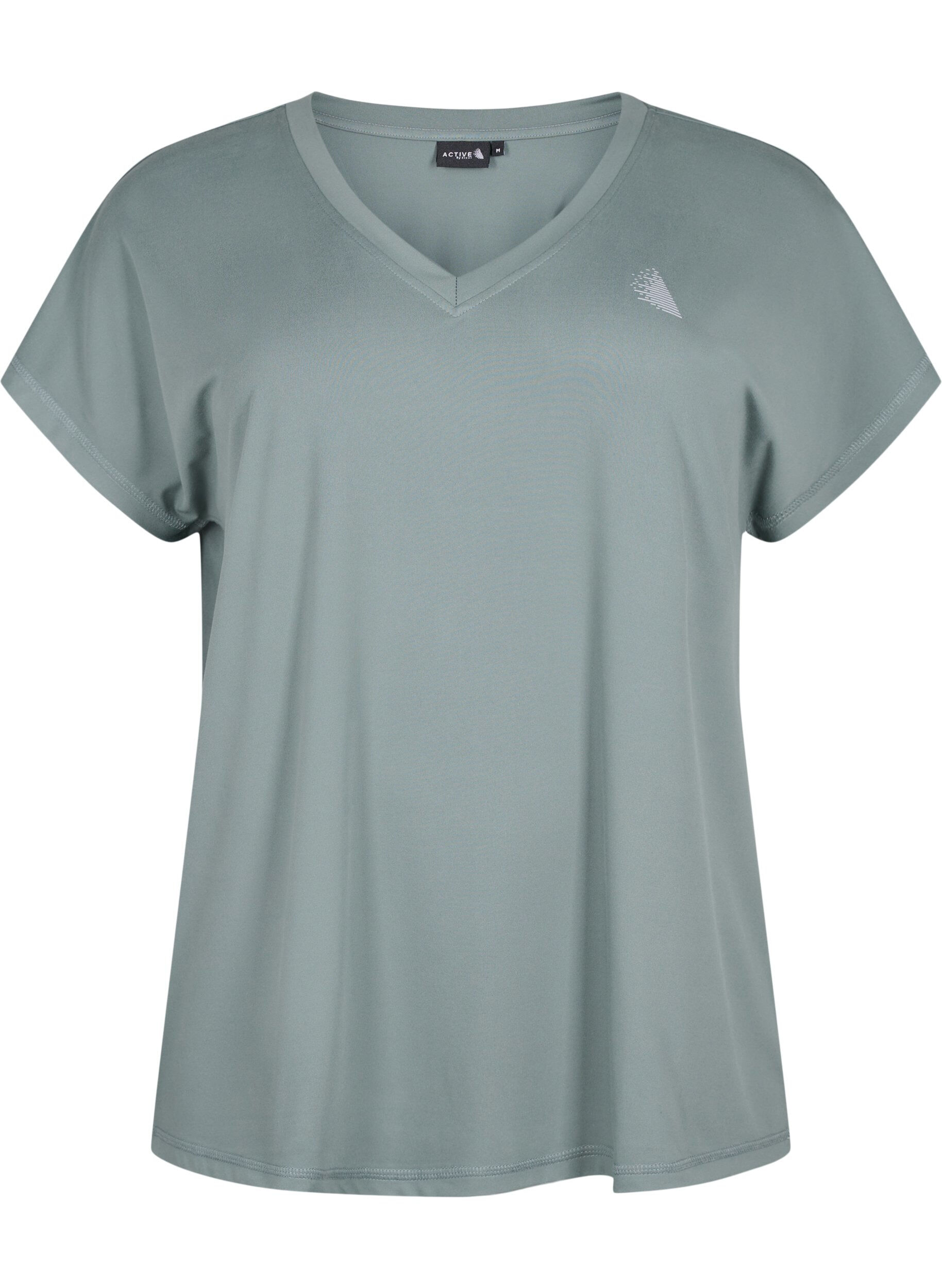 Zizzifashion Loose training t-shirt with v-neck, Balsam Green, Packshot image number 0