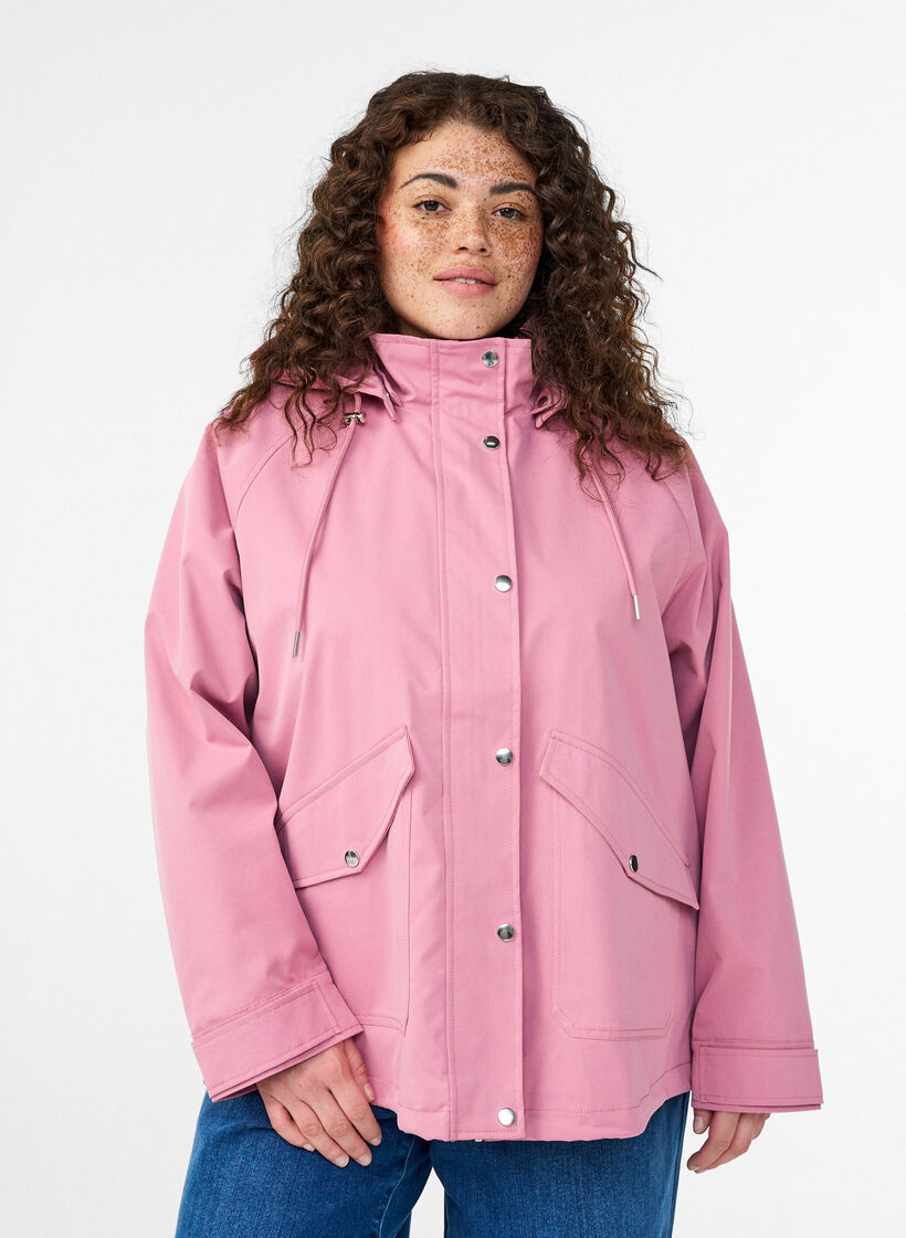 Short spring jacket with a detachable hood, Rose, Model image number 0