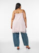 Long satin top with lace edges, Red, Model image number 2