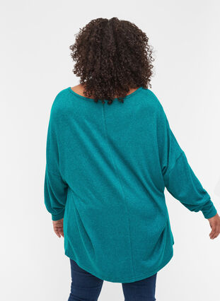 Promotional item - Long-sleeved viscose blouse with v-neck, Teal Green Melange, Model image number 1
