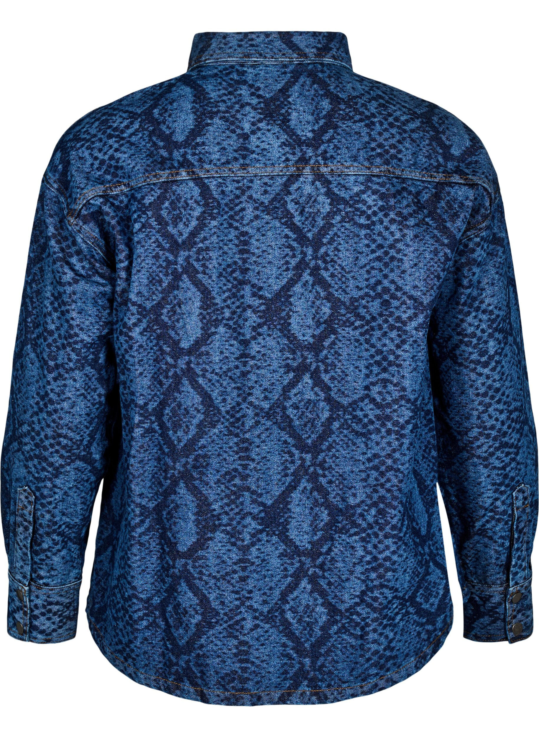 Zizzifashion Loose denim shirt with snake print, Blue, Packshot image number 1