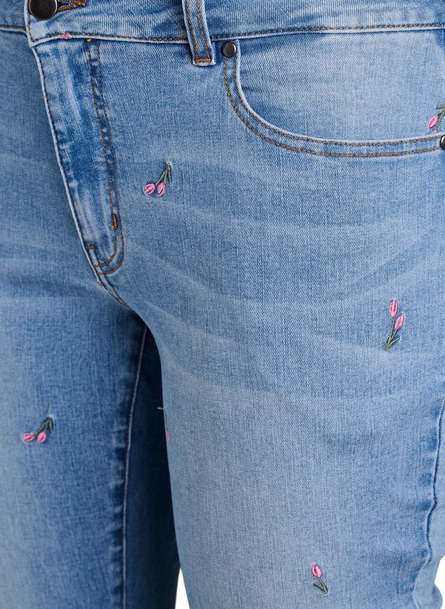 Zizzifashion Bootcut jeans with embroidered flowers, Light Blue, Packshot image number 2