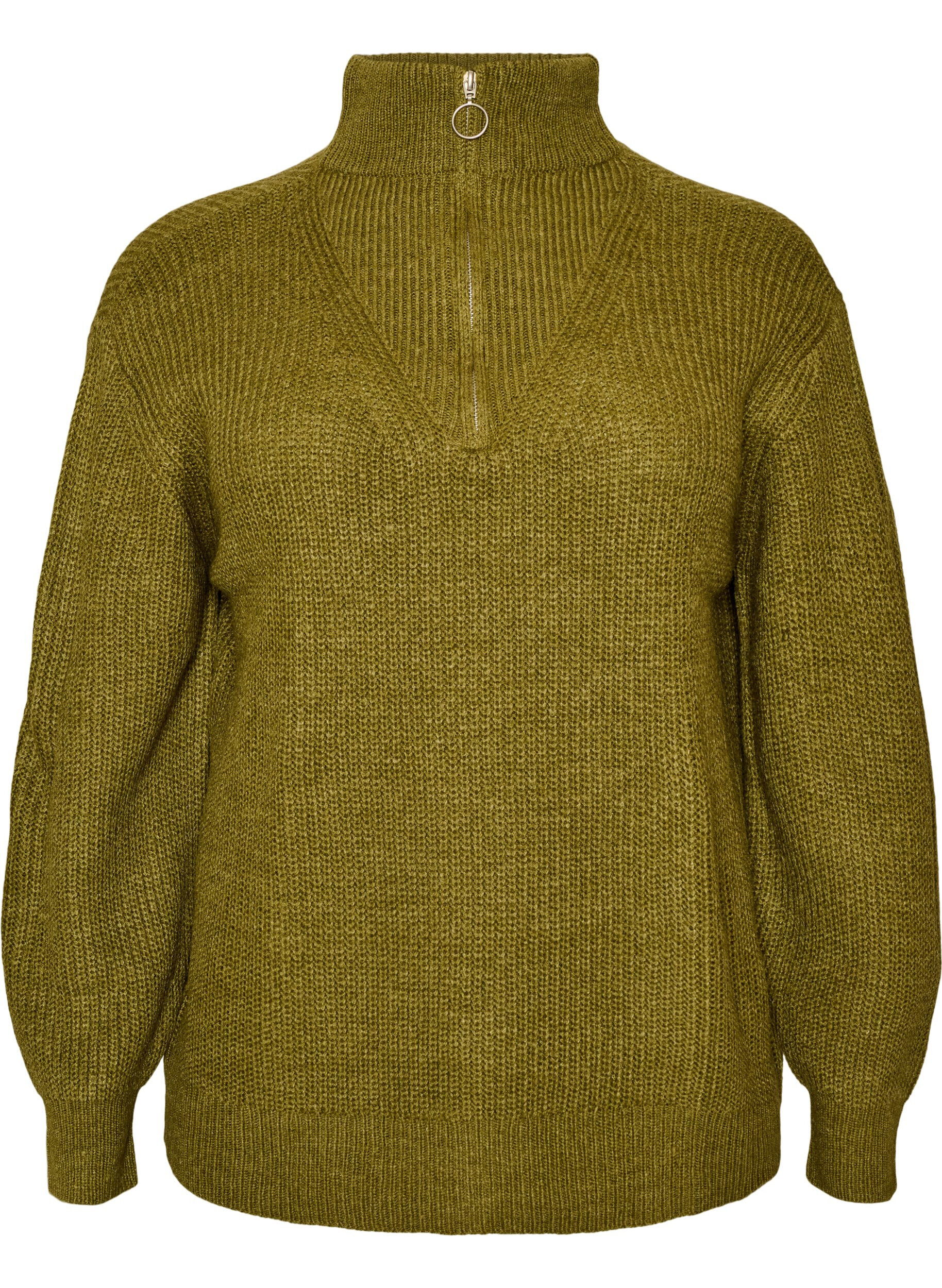 ZizzifashionKnitted sweater with high neck and zipper, Green, Packshot image number 0