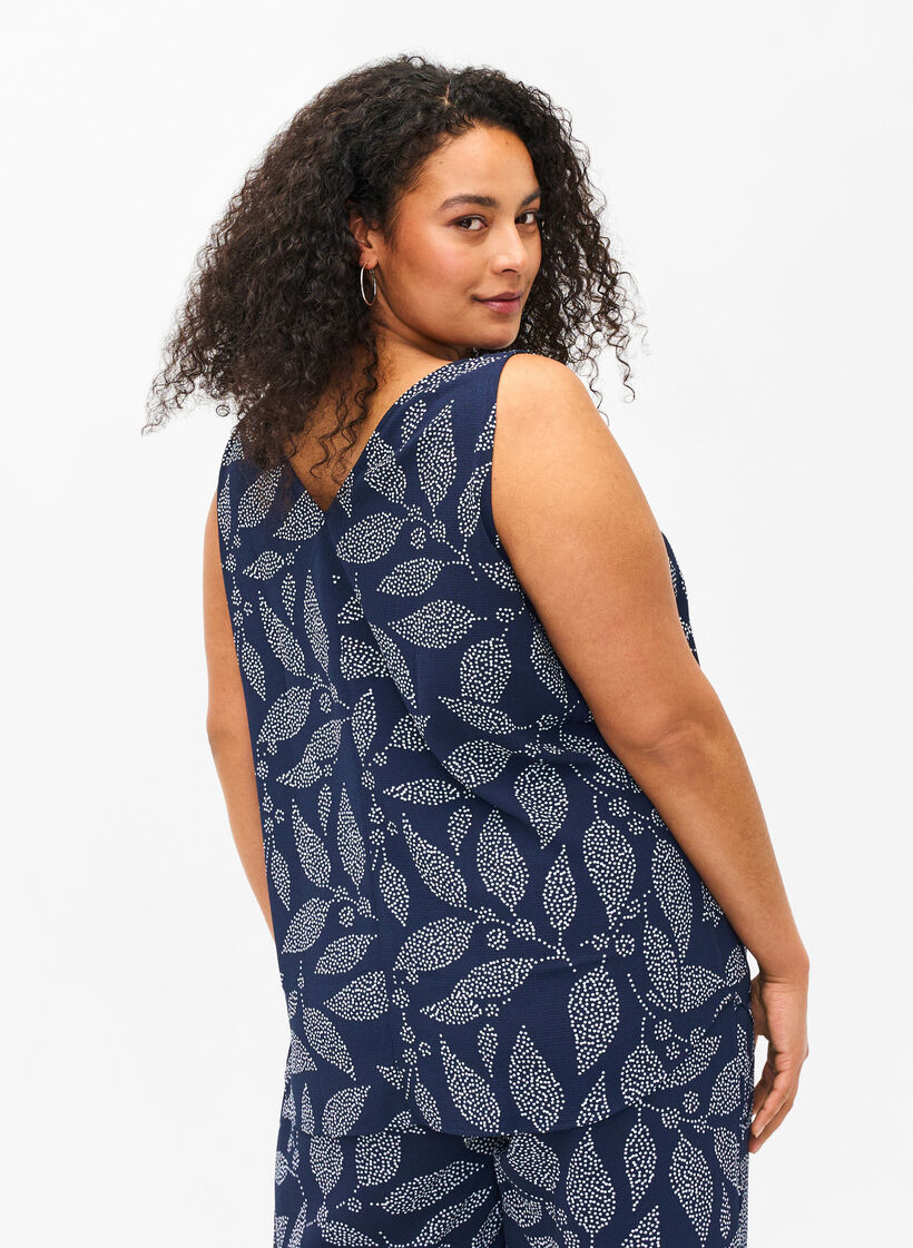 Printed top with V-neck, Navy B. w. Dot Leaf, Model image number 1