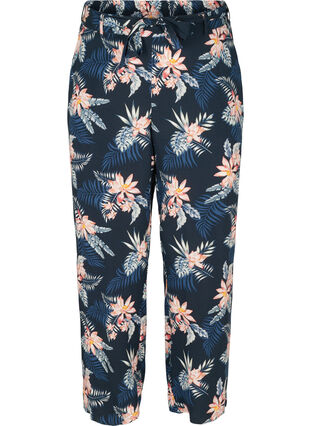Viscose trousers with print and pockets, Blue Flower Leaf AOP, Packshot image number 0