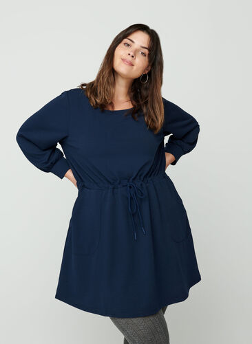 Long-sleeved tunic with pockets, Navy Blazer, Model image number 0