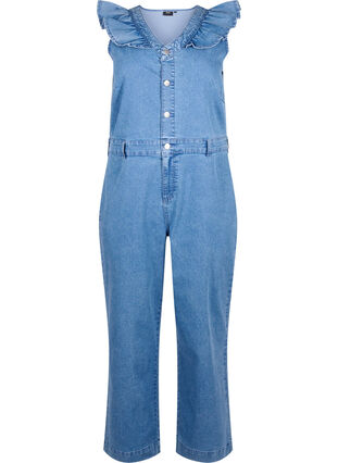 Denim jumpsuit with ruffles, Light Blue Denim, Packshot image number 0