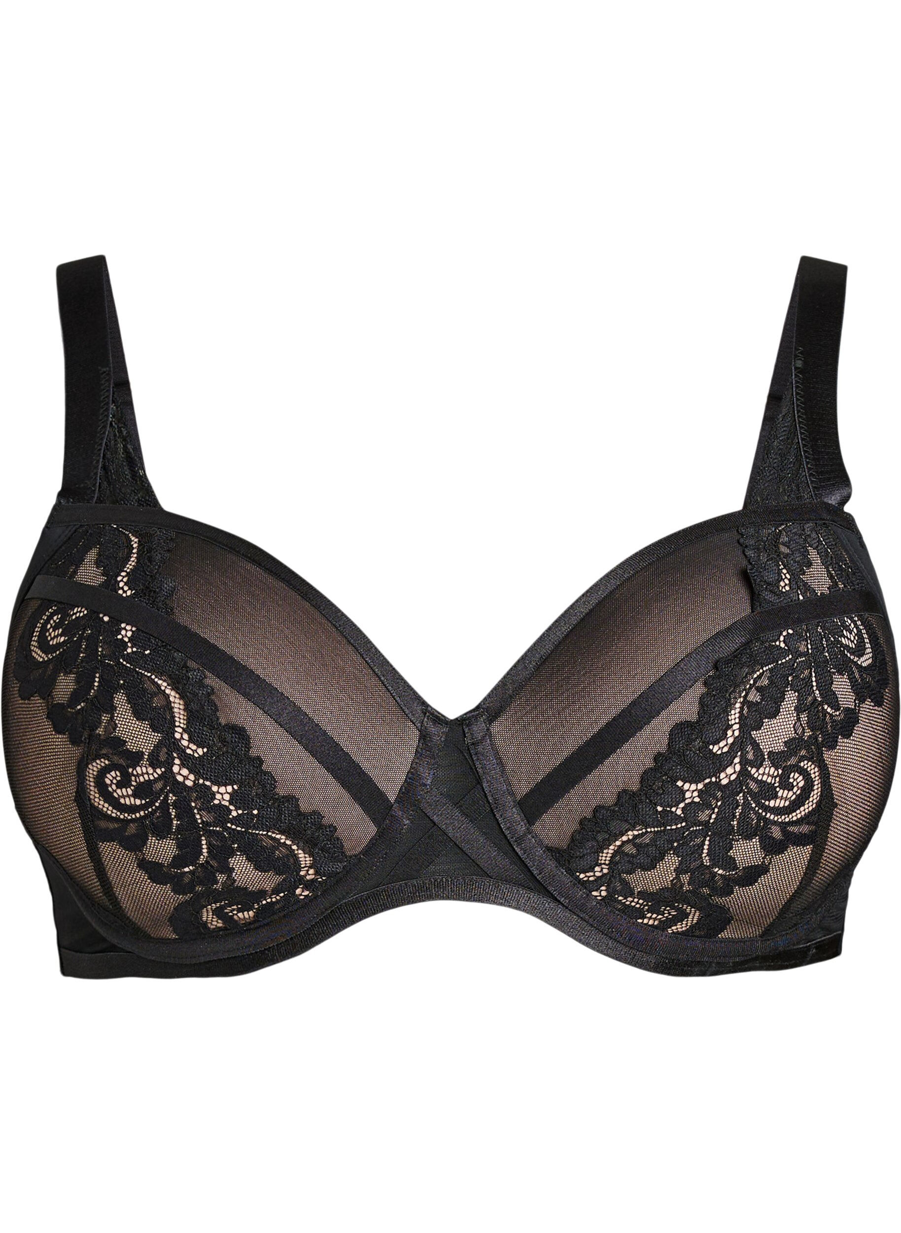 ZizzifashionMoulded underwired bra with floral lace, Black, Packshot image number 0