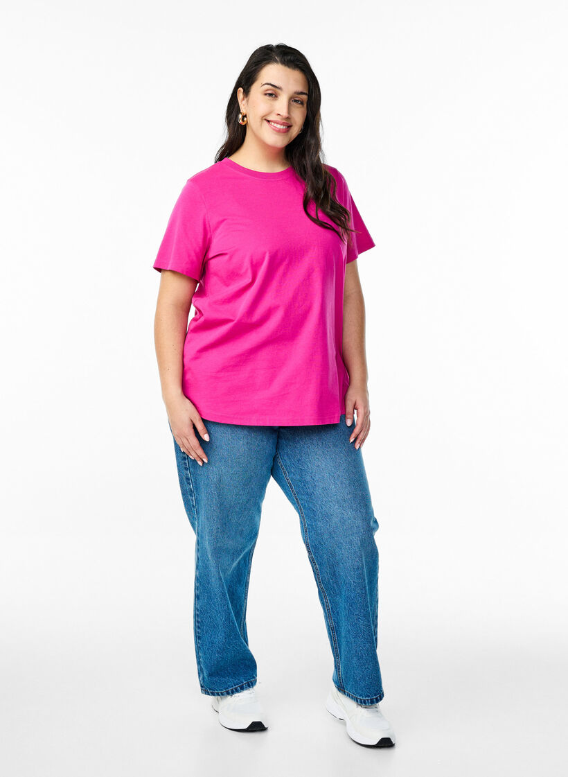 Basic cotton T-shirt with round neck, Pink, Model image number 1