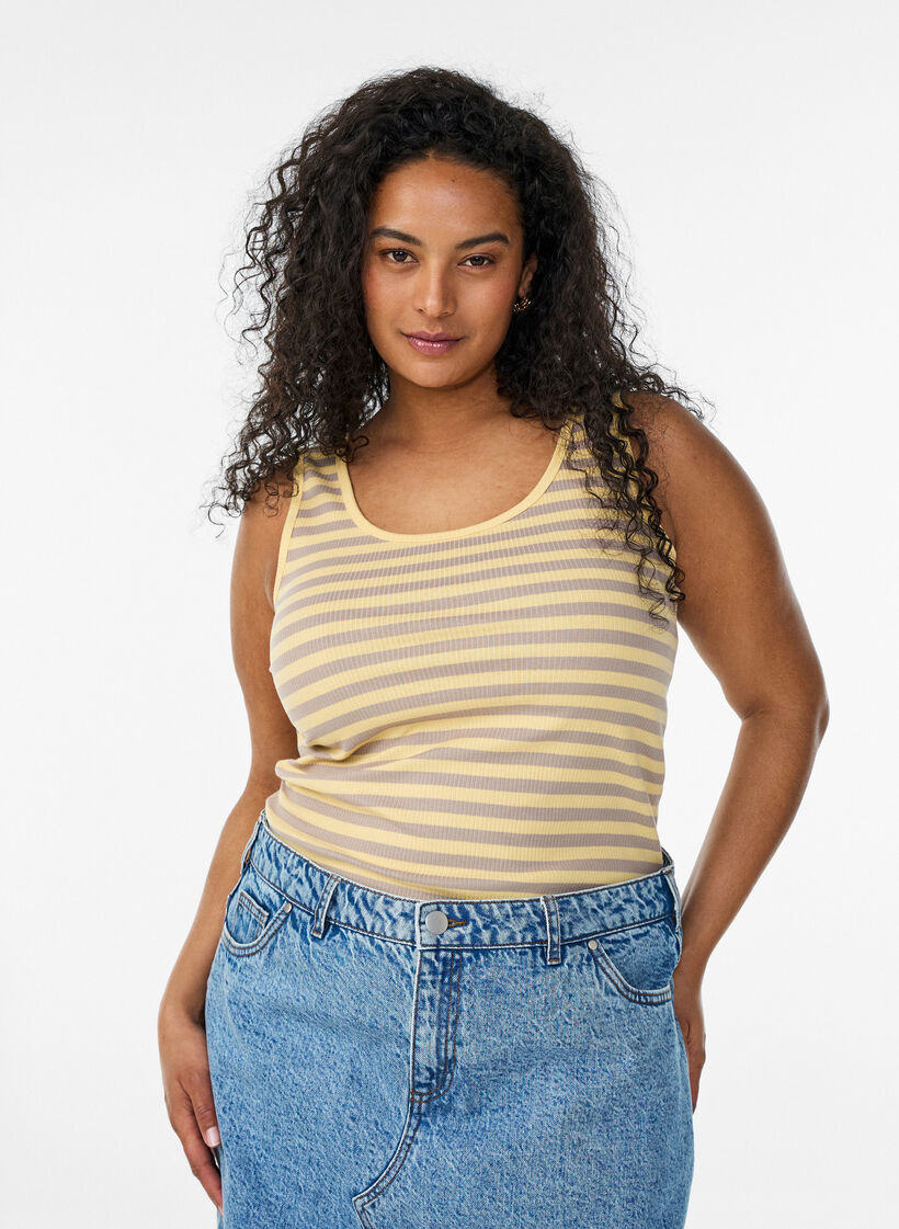 Striped tank top with a rib structure, Yellow, Model image number 0