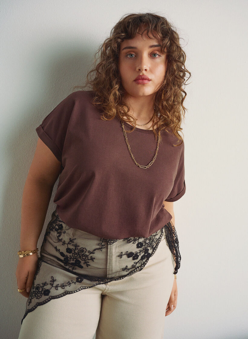 Short sleeved cotton blend t-shirt, Brown, Image image number 0