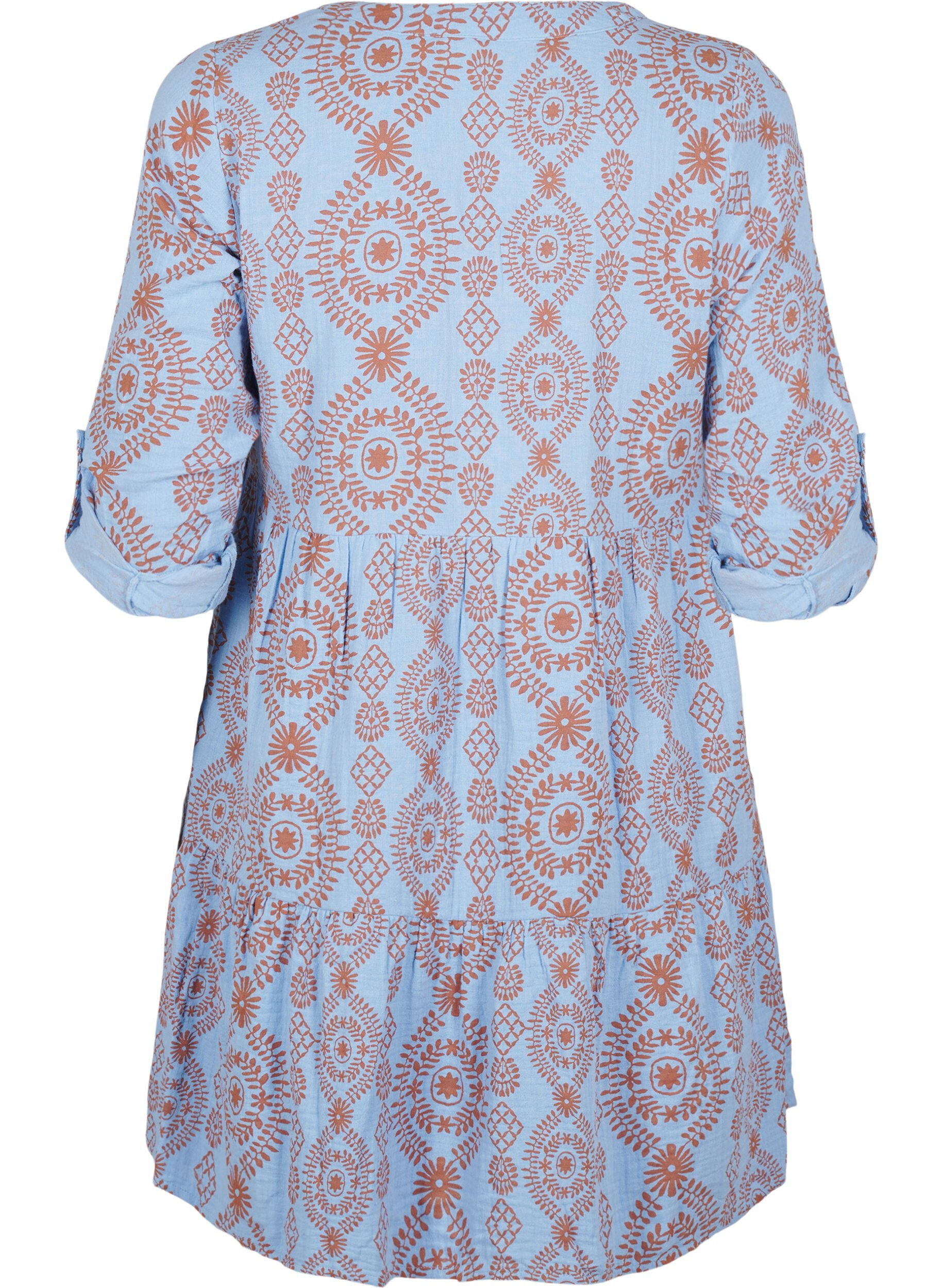 Zizzifashion Short dress in patterned cotton muslin, Light Blue, Packshot image number 1