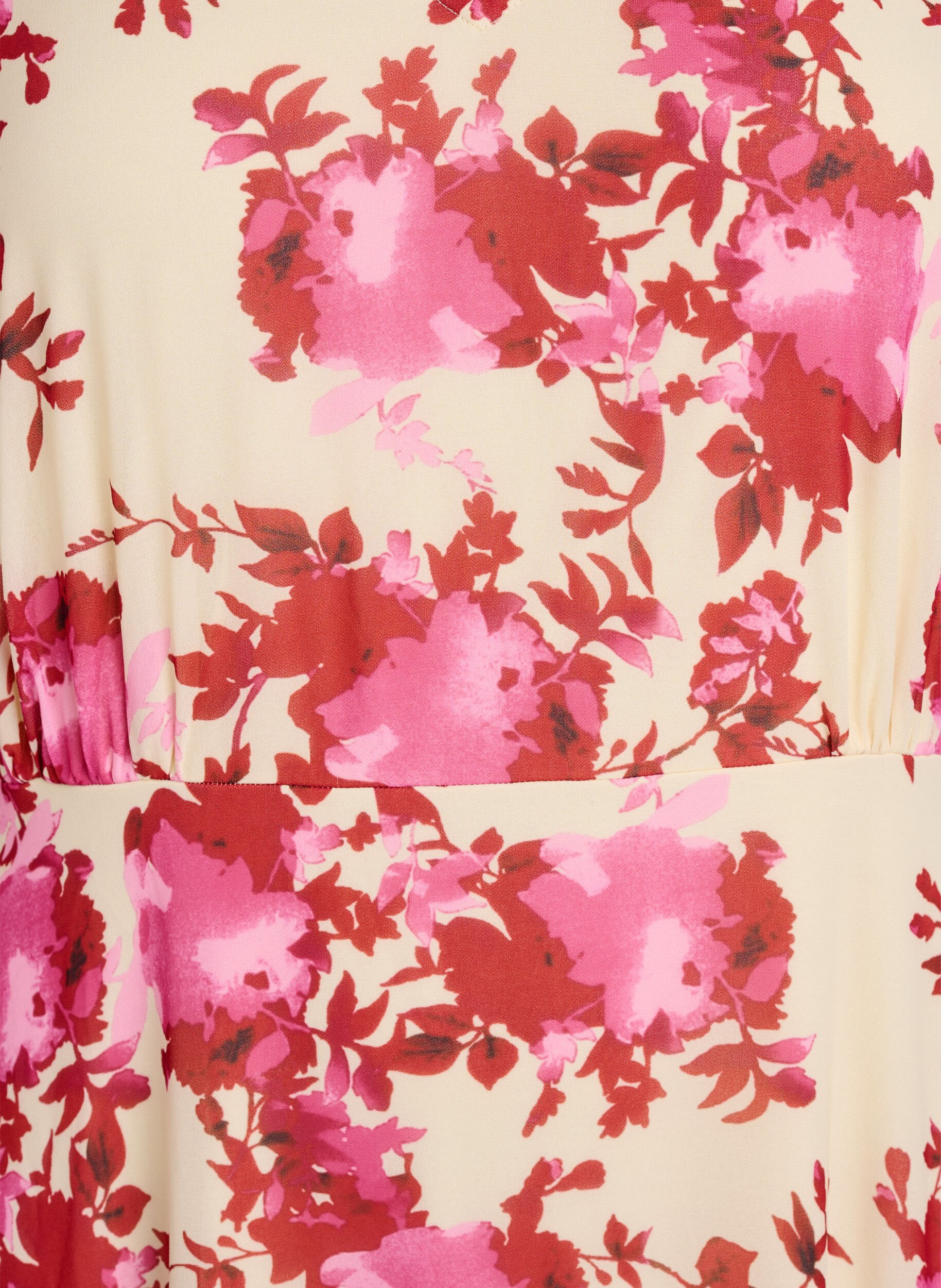 Zizzifashion Floral chiffon dress with ruffle details and a V-neck, Pink, Packshot image number 2