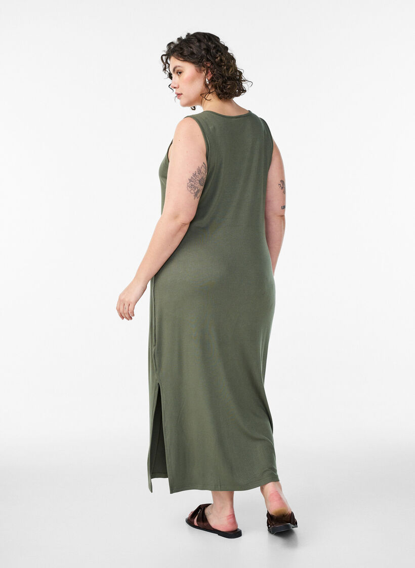 Sleeveless ribbed dress in viscose, Green, Model image number 1