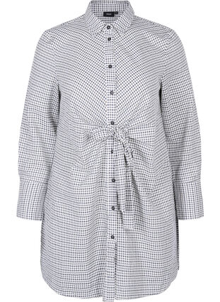 Checkered shirt tunic with tie detail, Black/White Check, Packshot image number 0